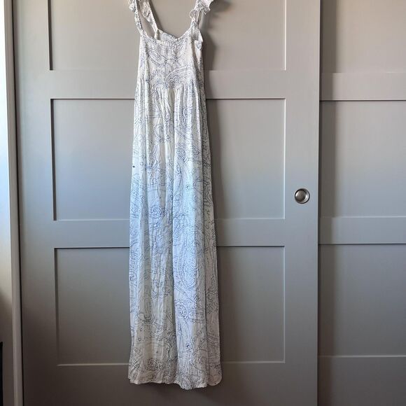 Raviya Dress Womens XL White Blue Smocked Maxi Paisley Ruffle Strap Boho Rayon - Picture 2 of 9